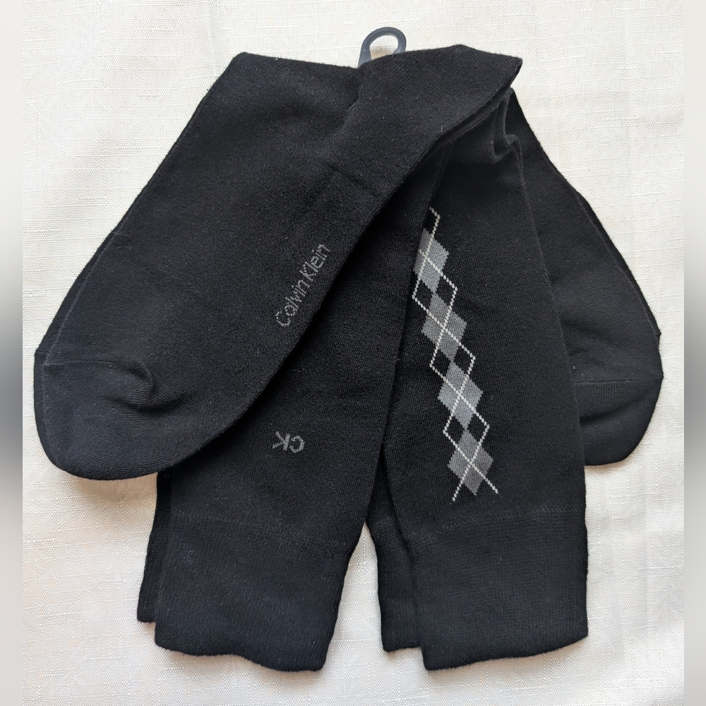 Calvin Klein Socks Lot of 2 Pairs Black Pattern Logo Cotton Blend